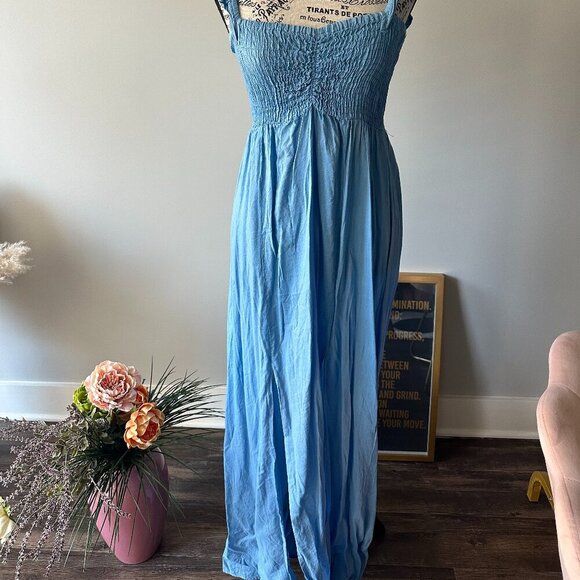 Blue Smocked Off-Shoulder Maxi Dress with Ruffle Straps – Size S - Picture 4 of 4